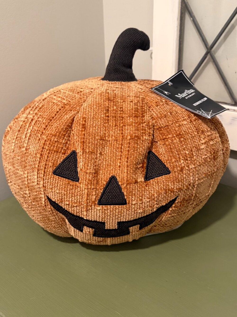 Martha Stewart Halloween Jack-O'-Lantern Pumpkin Decorative Pillow NWT orange